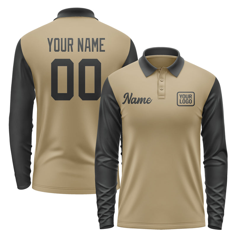 Custom Light Khaki Black Long Sleeve Polo Shirt Pl251717B117