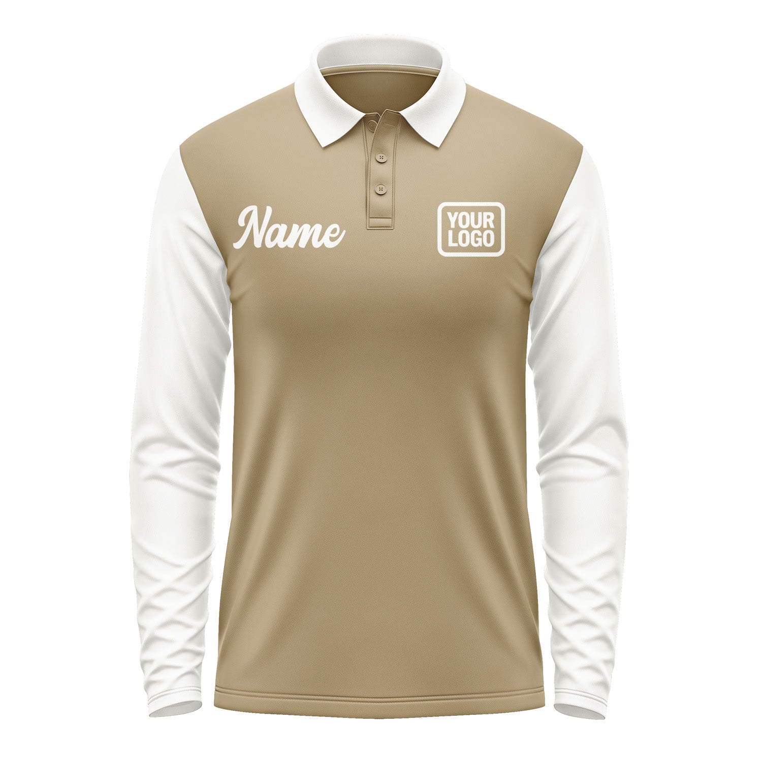 Custom Light Khaki White Long Sleeve Polo Shirt Pl251818B118