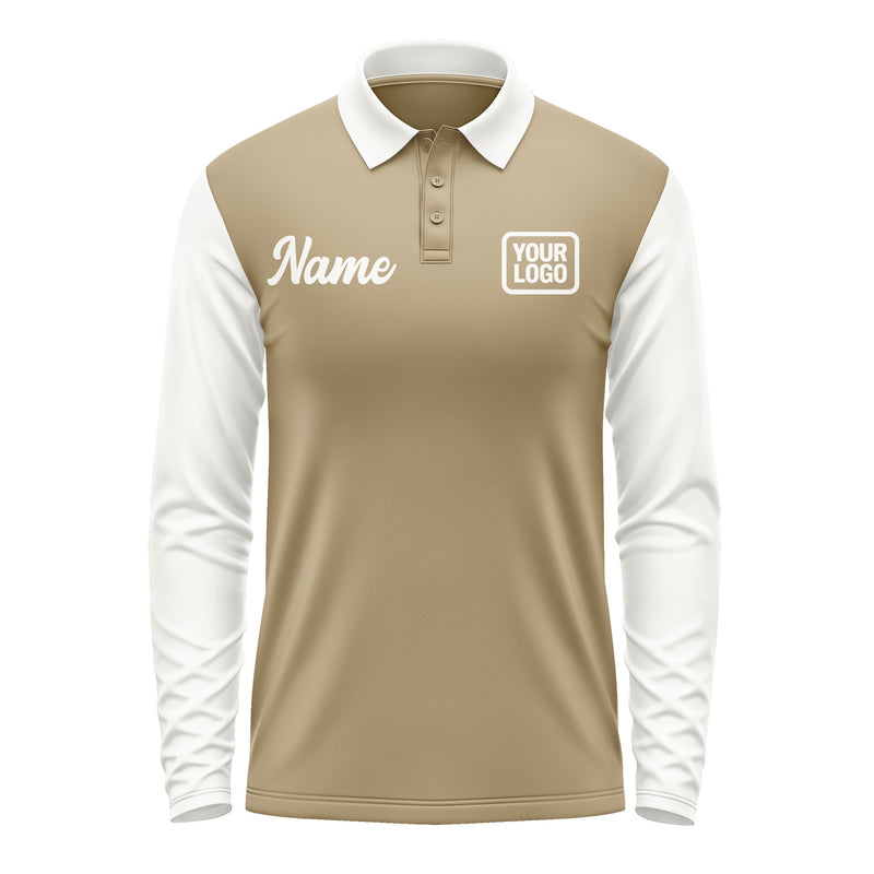 Custom Light Khaki White Long Sleeve Polo Shirt Pl251818B118