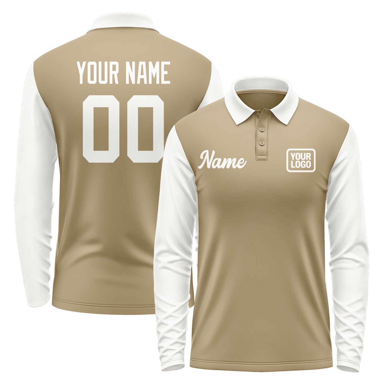 Custom Light Khaki White Long Sleeve Polo Shirt Pl251818B118