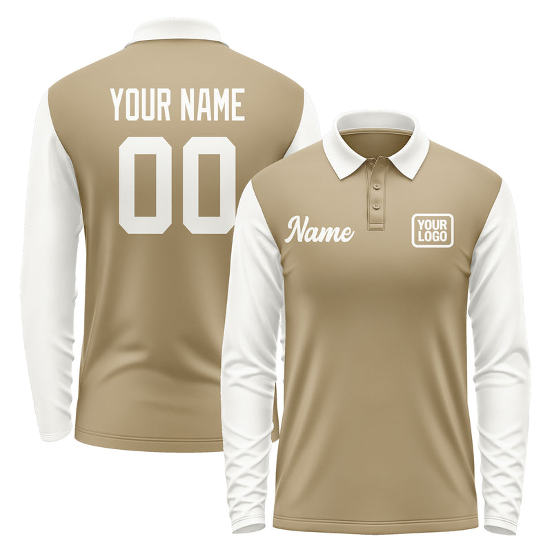 Custom Light Khaki White Long Sleeve Polo Shirt Pl251818B118