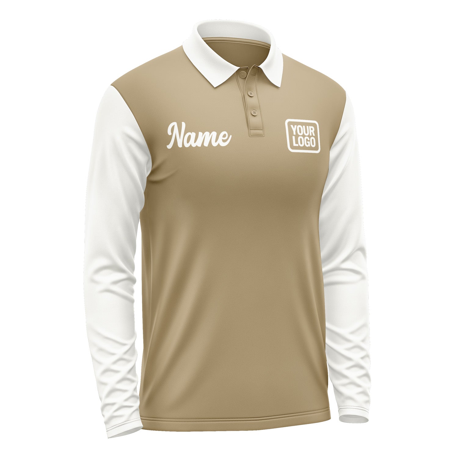 Custom Light Khaki White Long Sleeve Polo Shirt Pl251818B118
