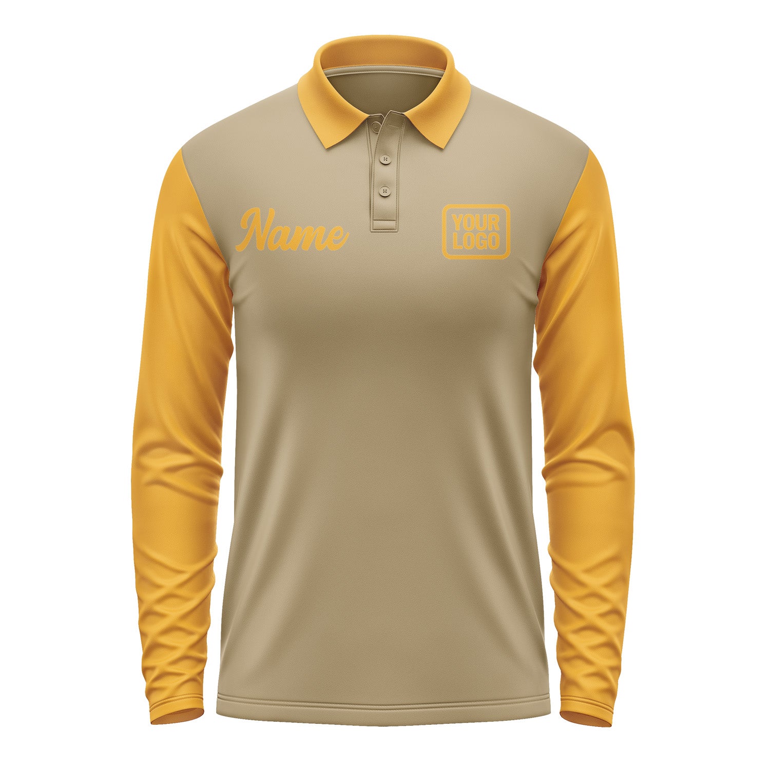 Custom Light Khaki Yellow Long Sleeve Polo Shirt Pl251919B119