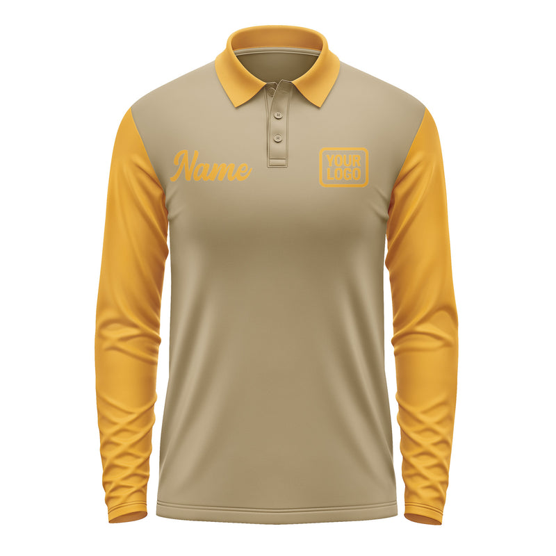 Custom Light Khaki Yellow Long Sleeve Polo Shirt Pl251919B119