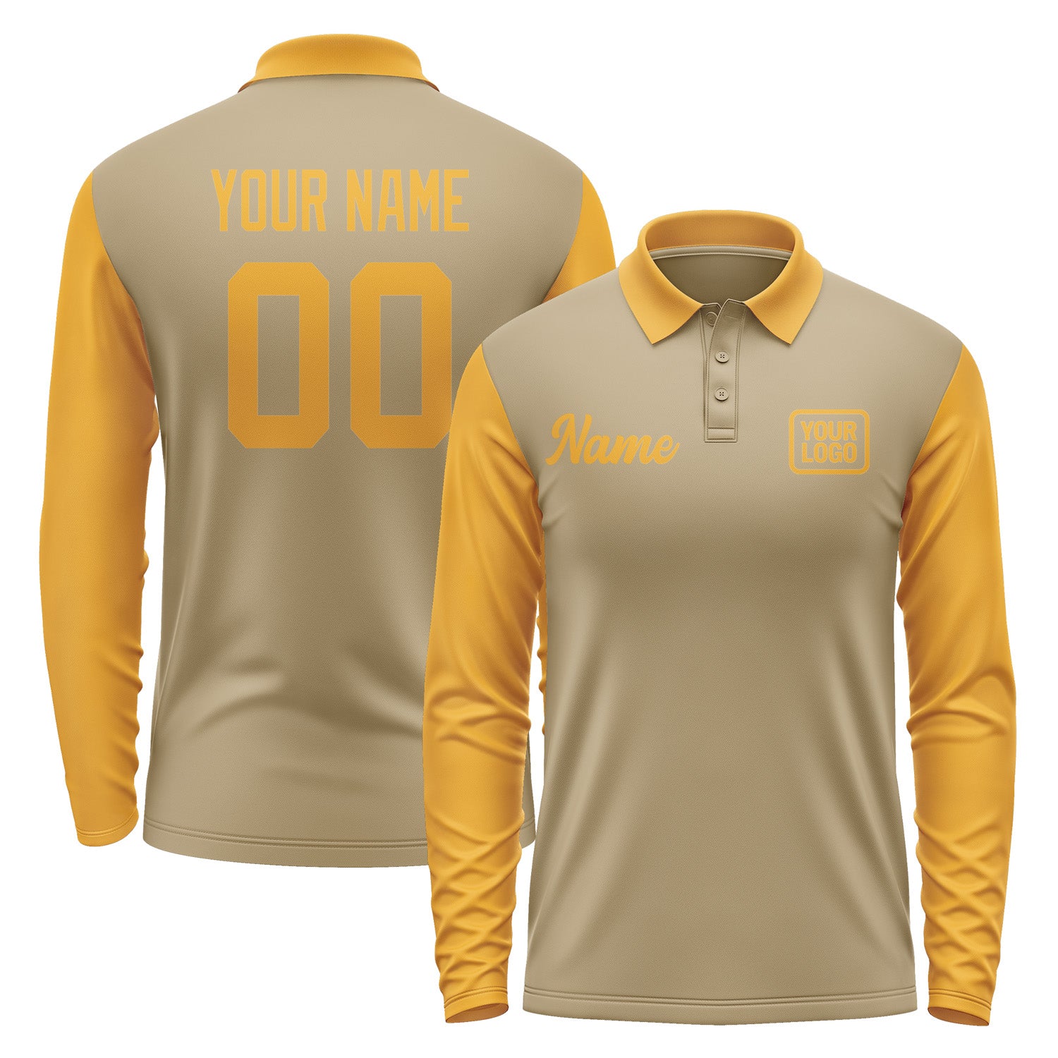 Custom Light Khaki Yellow Long Sleeve Polo Shirt Pl251919B119