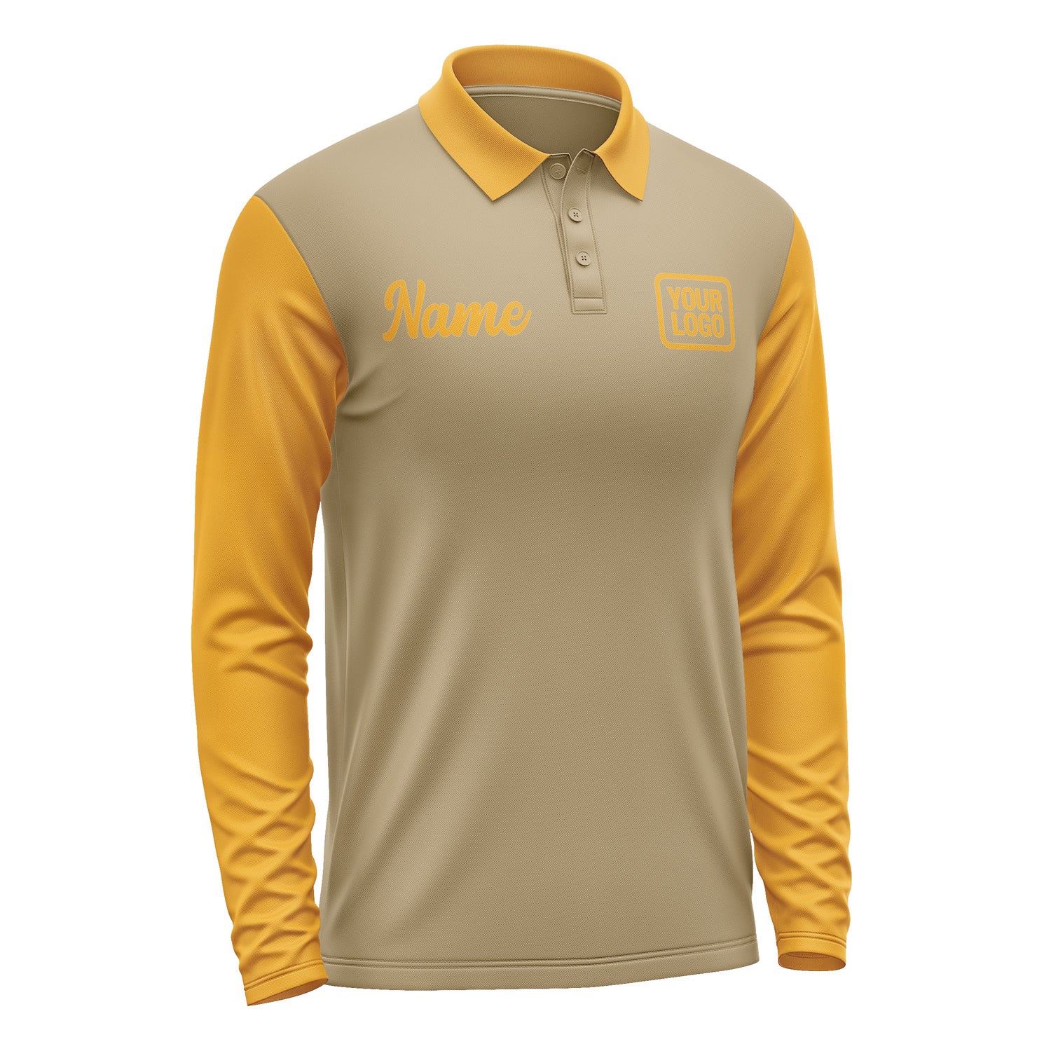 Custom Light Khaki Yellow Long Sleeve Polo Shirt Pl251919B119