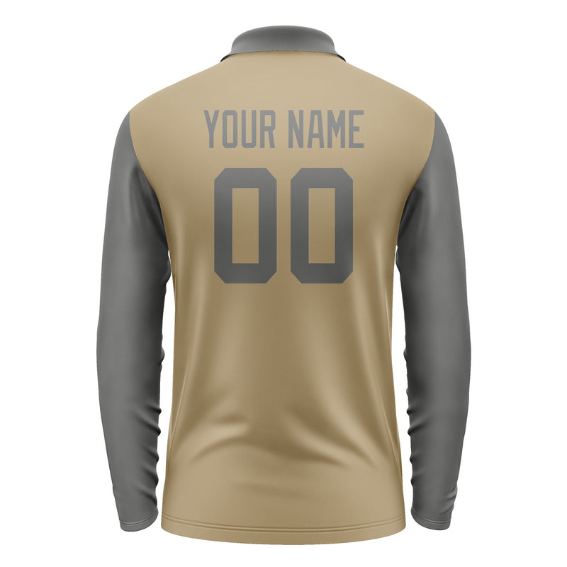Custom Light Khaki Dark Grey Long Sleeve Polo Shirt Pl252020B120