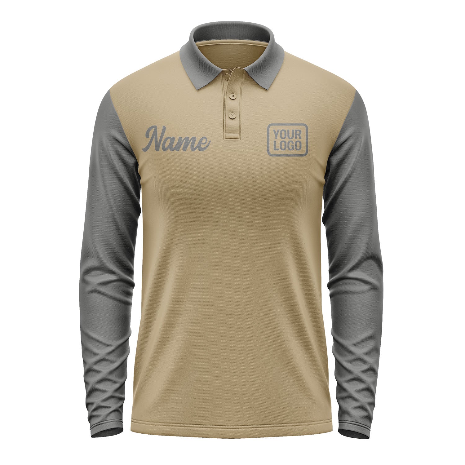 Custom Light Khaki Dark Grey Long Sleeve Polo Shirt Pl252020B120