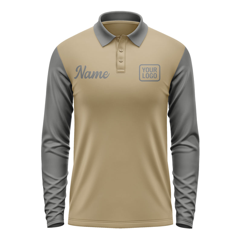 Custom Light Khaki Dark Grey Long Sleeve Polo Shirt Pl252020B120