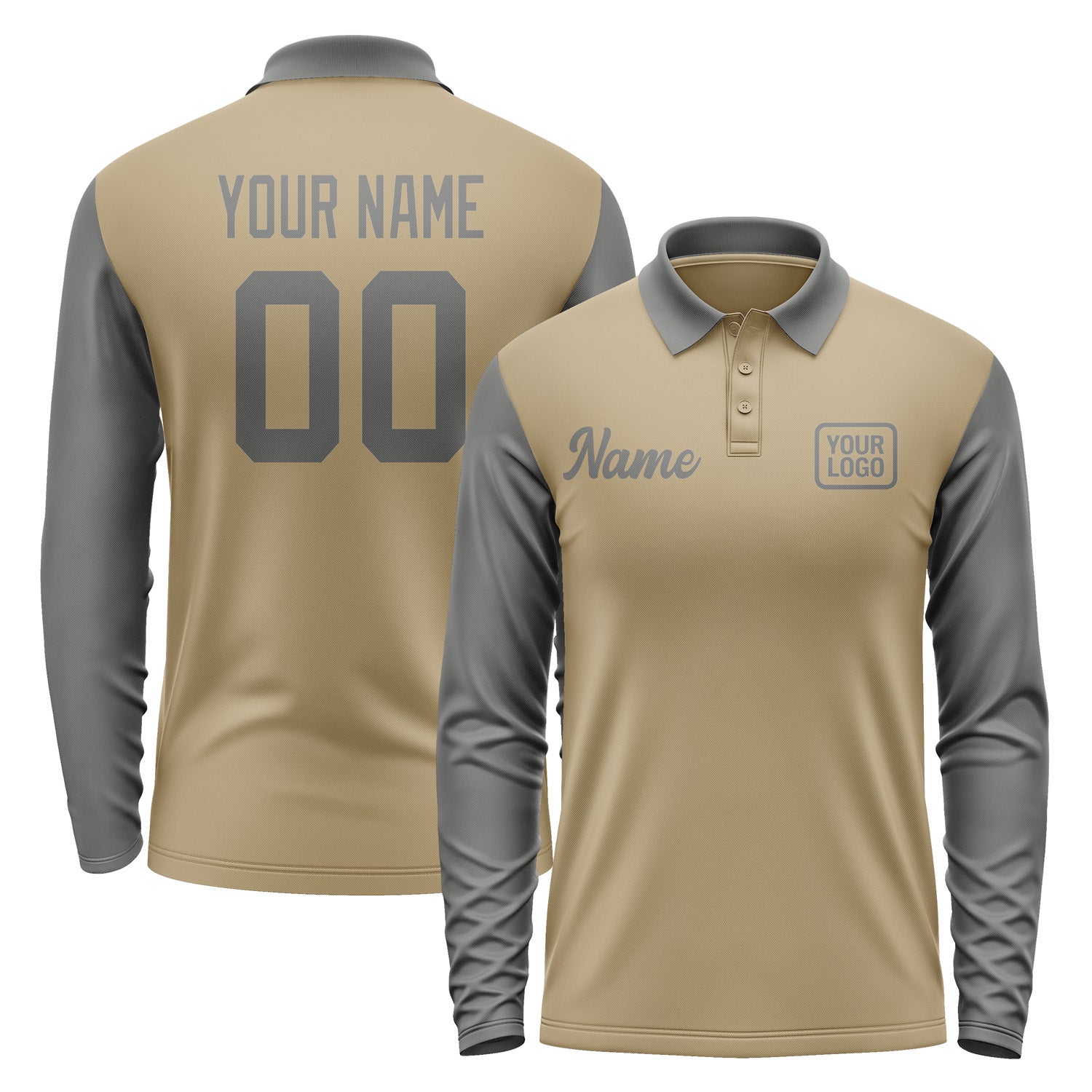Custom Light Khaki Dark Grey Long Sleeve Polo Shirt Pl252020B120