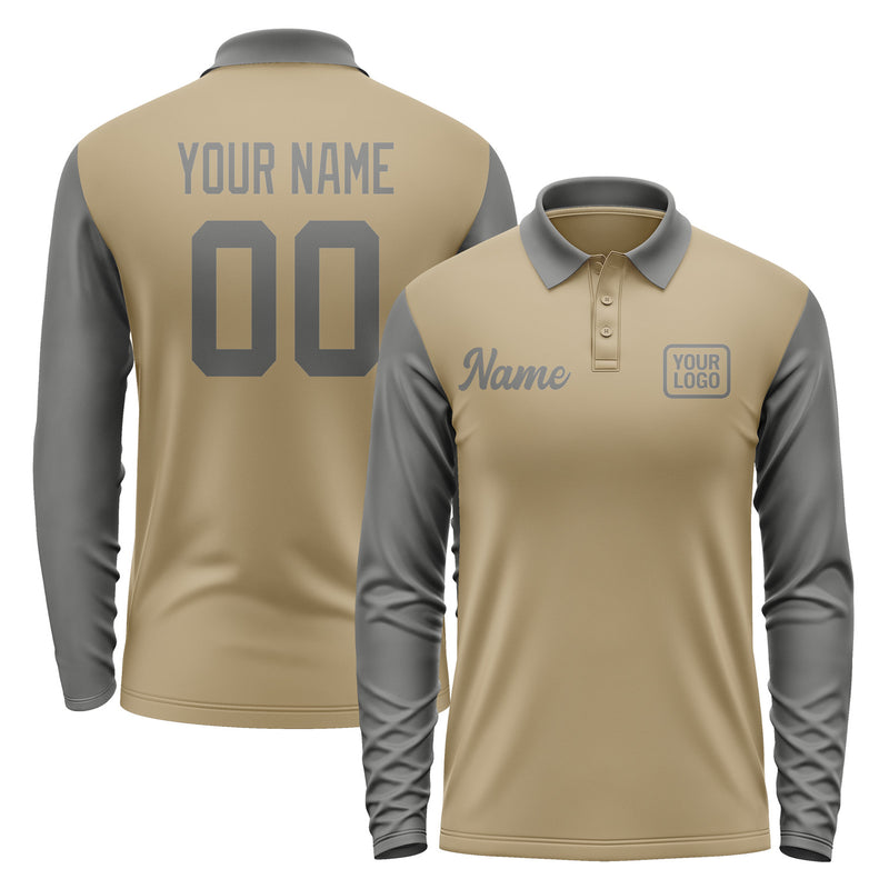 Custom Light Khaki Dark Grey Long Sleeve Polo Shirt Pl252020B120
