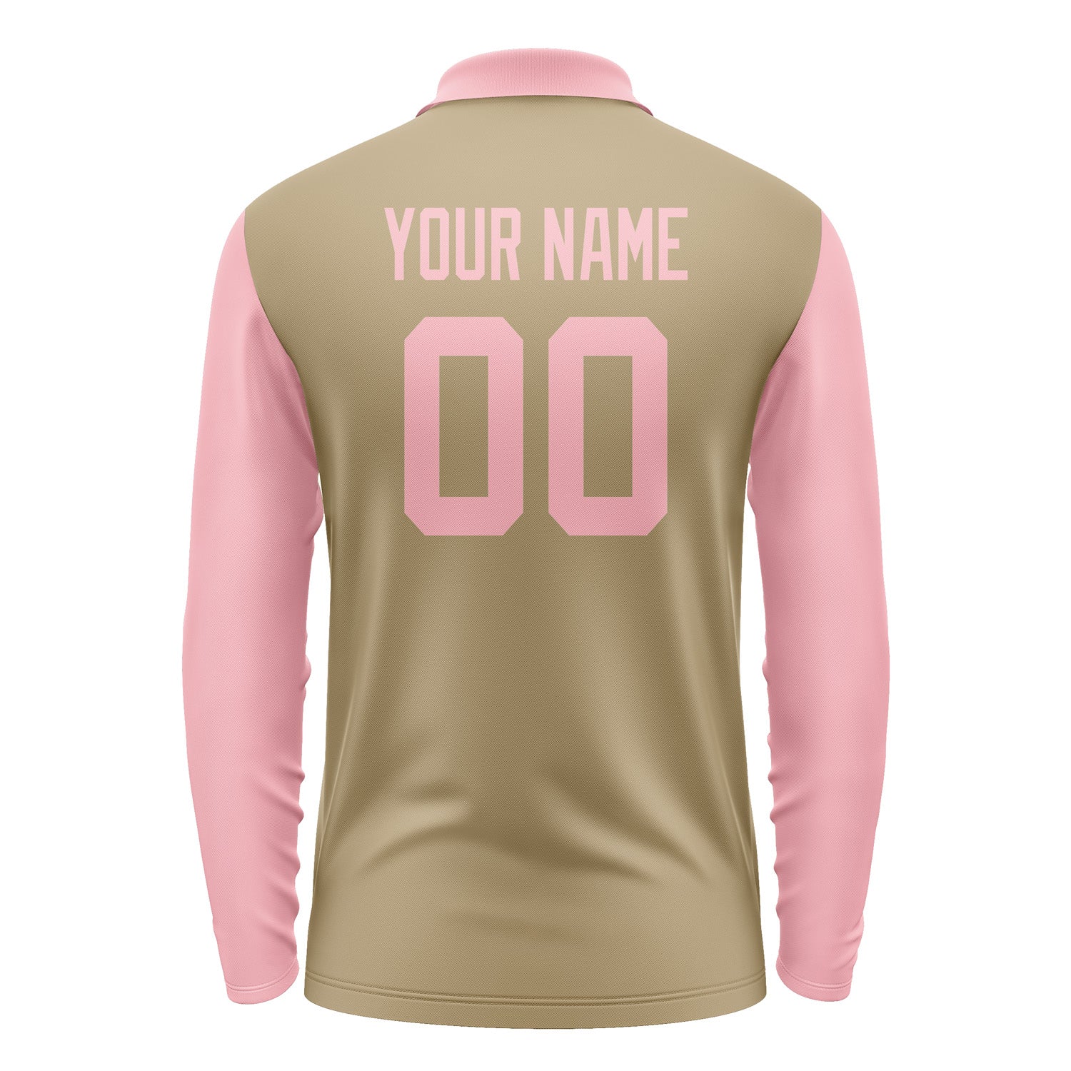 Custom Light Khaki Light Pink Long Sleeve Polo Shirt Pl252121B121