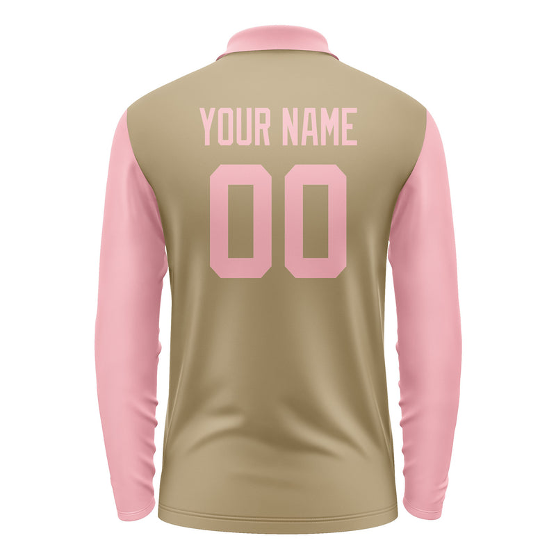 Custom Light Khaki Light Pink Long Sleeve Polo Shirt Pl252121B121
