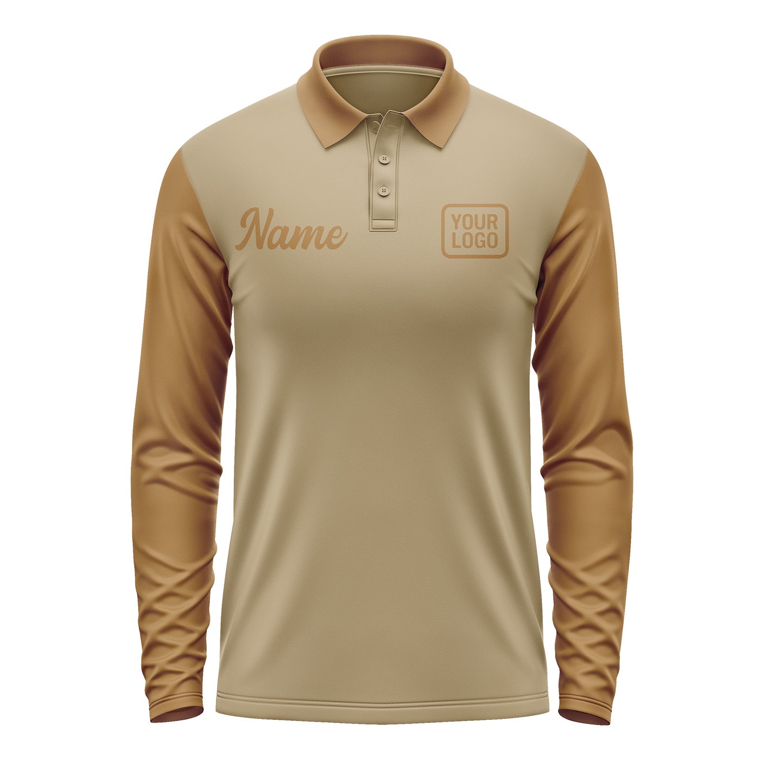 Custom Light Khaki Khaki Long Sleeve Polo Shirt Pl252222B122