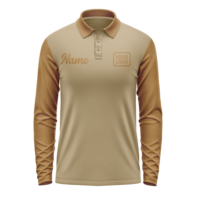 Custom Light Khaki Khaki Long Sleeve Polo Shirt Pl252222B122