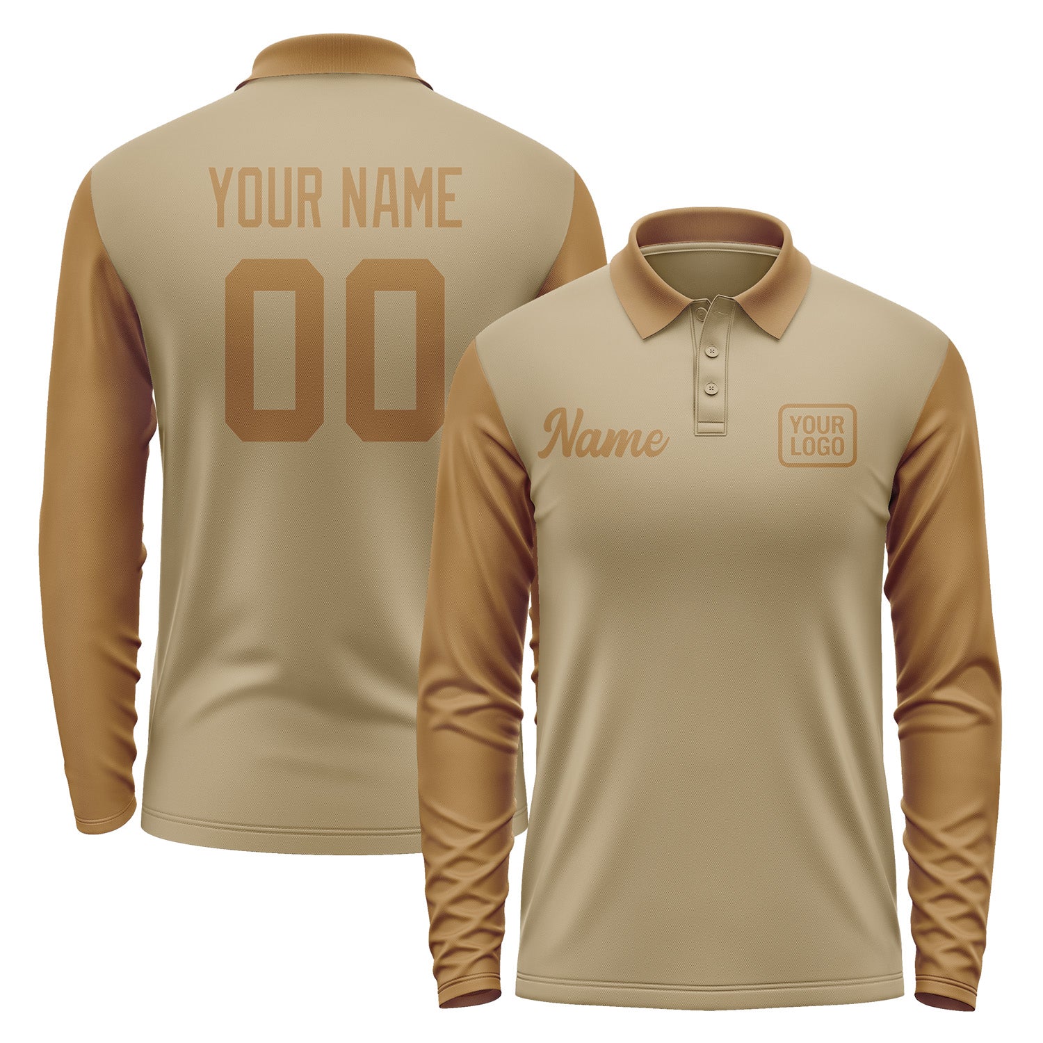 Custom Light Khaki Khaki Long Sleeve Polo Shirt Pl252222B122