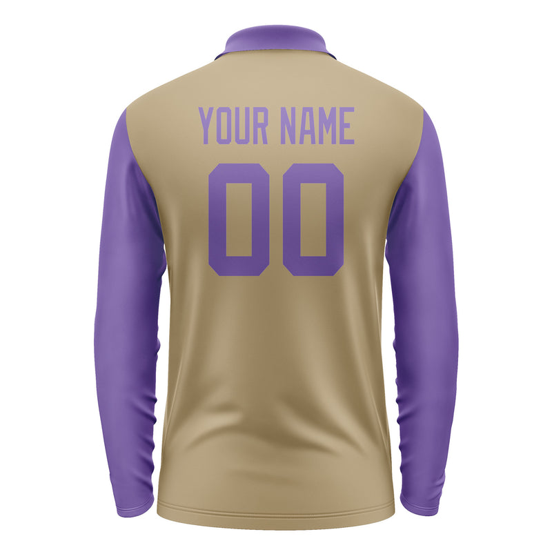 Custom Light Khaki Light Purple Long Sleeve Polo Shirt Pl252323B123