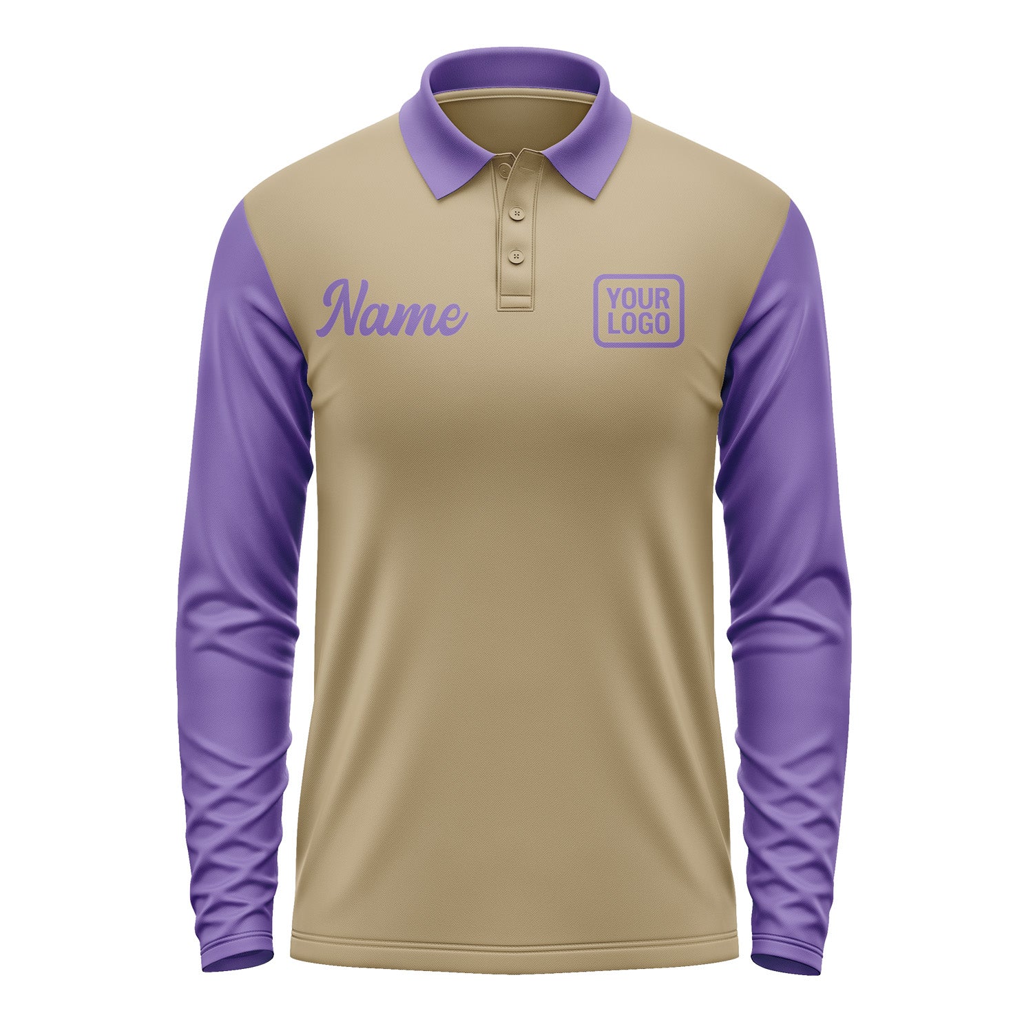 Custom Light Khaki Light Purple Long Sleeve Polo Shirt Pl252323B123