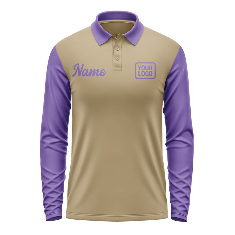 Custom Light Khaki Light Purple Long Sleeve Polo Shirt Pl252323B123