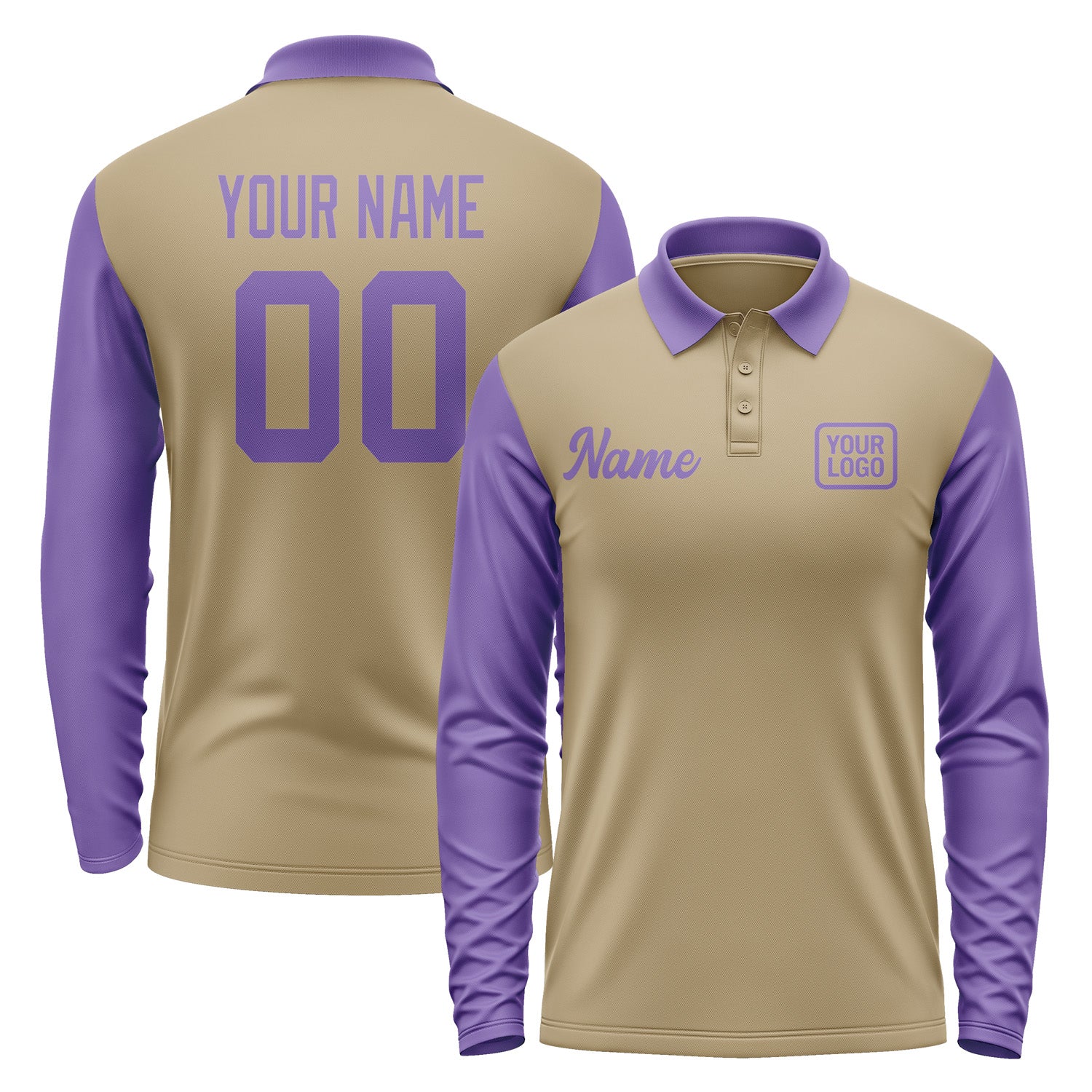 Custom Light Khaki Light Purple Long Sleeve Polo Shirt Pl252323B123