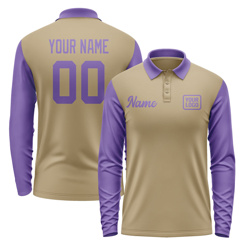 Custom Light Khaki Light Purple Long Sleeve Polo Shirt Pl252323B123