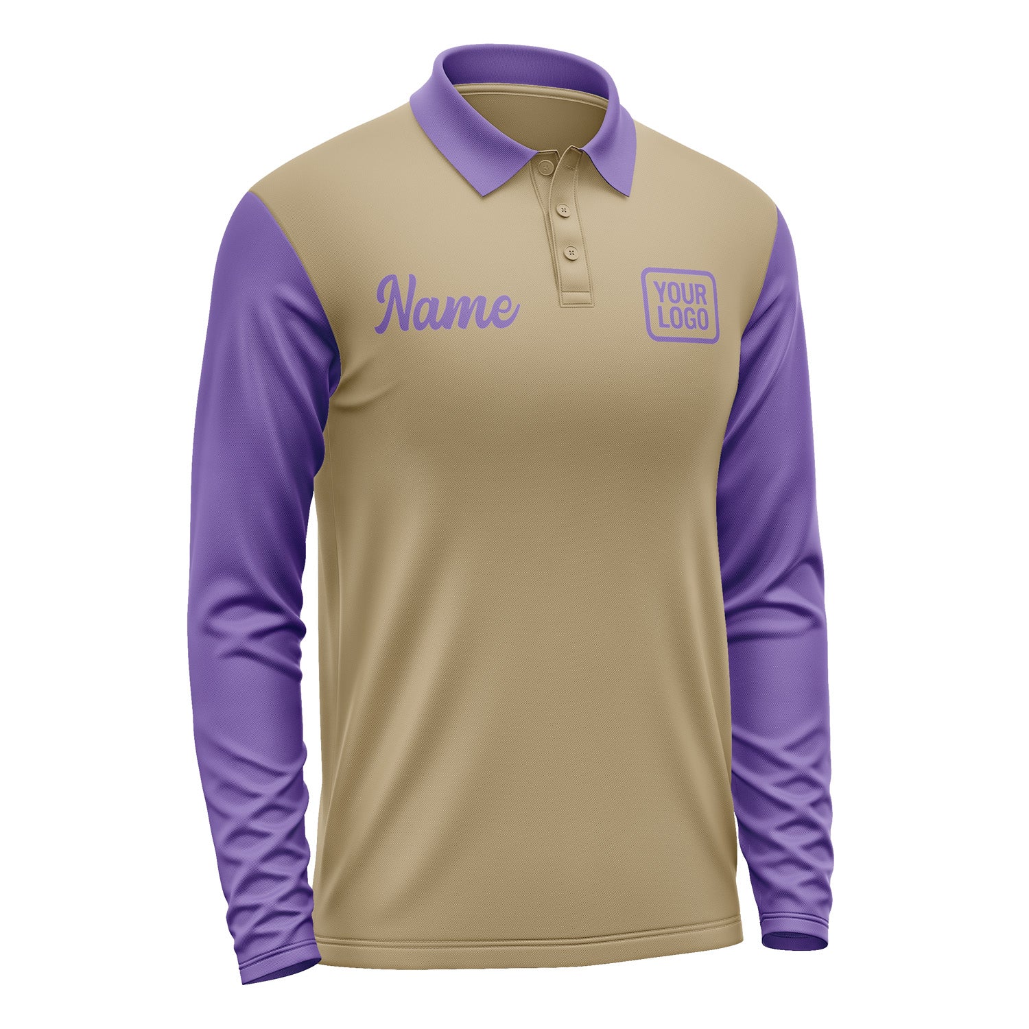 Custom Light Khaki Light Purple Long Sleeve Polo Shirt Pl252323B123