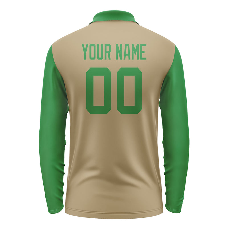 Custom Light Khaki Emerald Green Long Sleeve Polo Shirt Pl252424B124