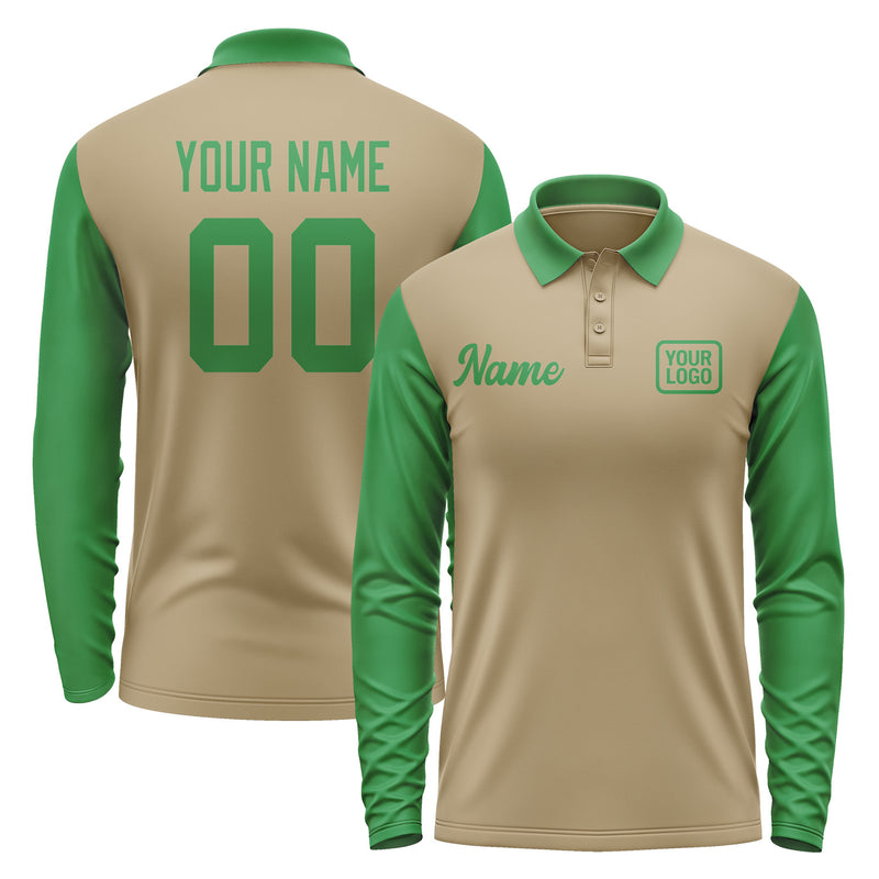 Custom Light Khaki Emerald Green Long Sleeve Polo Shirt Pl252424B124