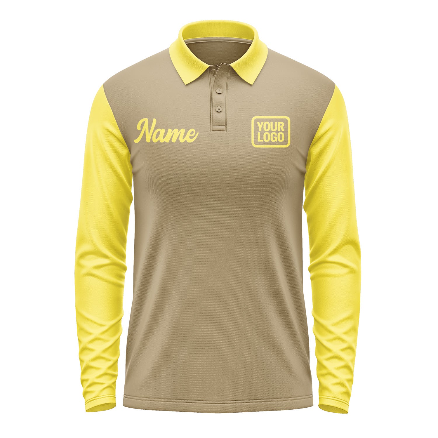 Custom Light Khaki Light Yellow Long Sleeve Polo Shirt Pl252626B126
