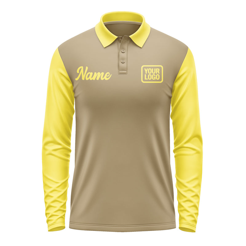 Custom Light Khaki Light Yellow Long Sleeve Polo Shirt Pl252626B126