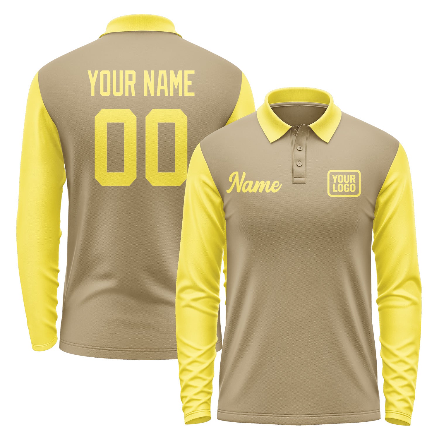 Custom Light Khaki Light Yellow Long Sleeve Polo Shirt Pl252626B126