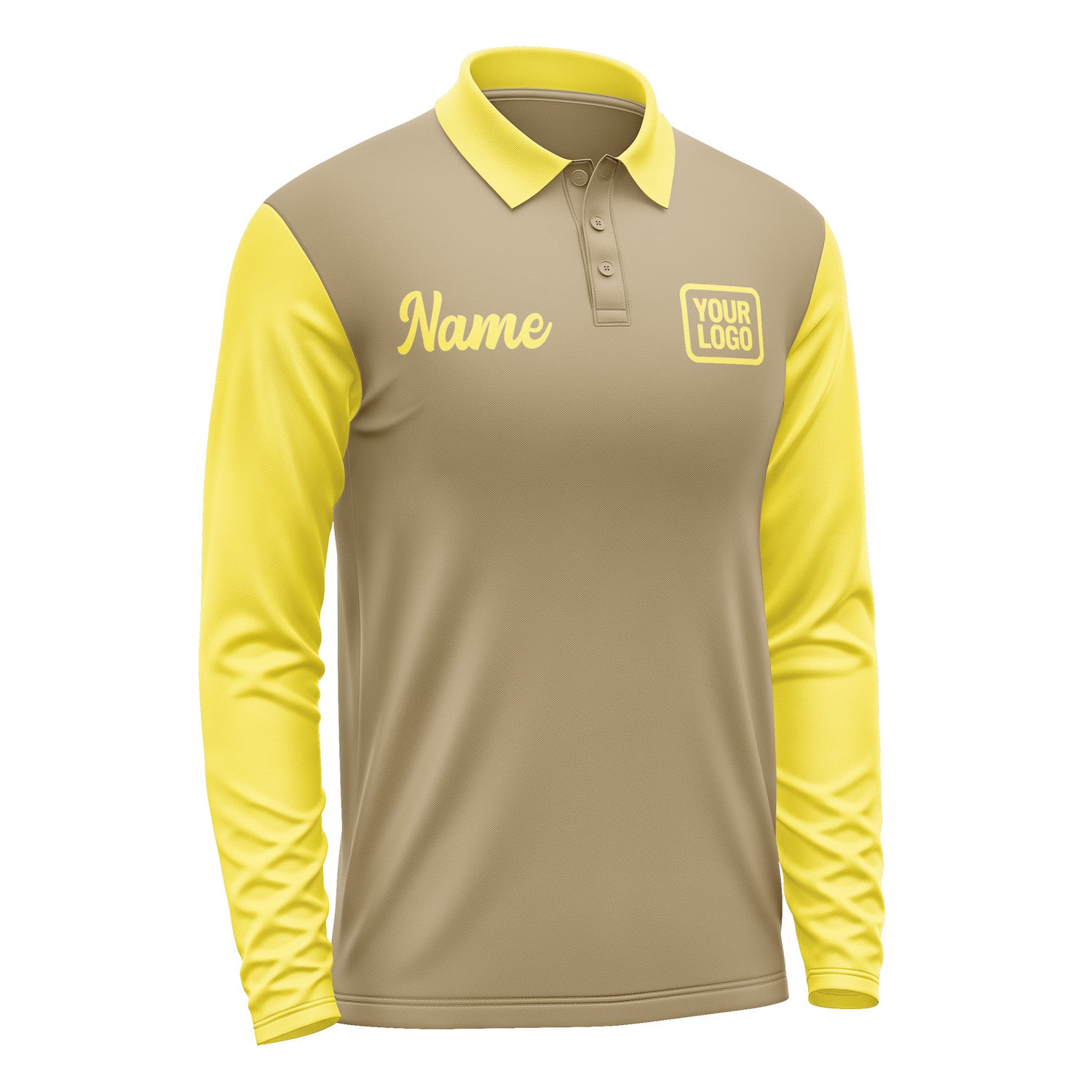 Custom Light Khaki Light Yellow Long Sleeve Polo Shirt Pl252626B126