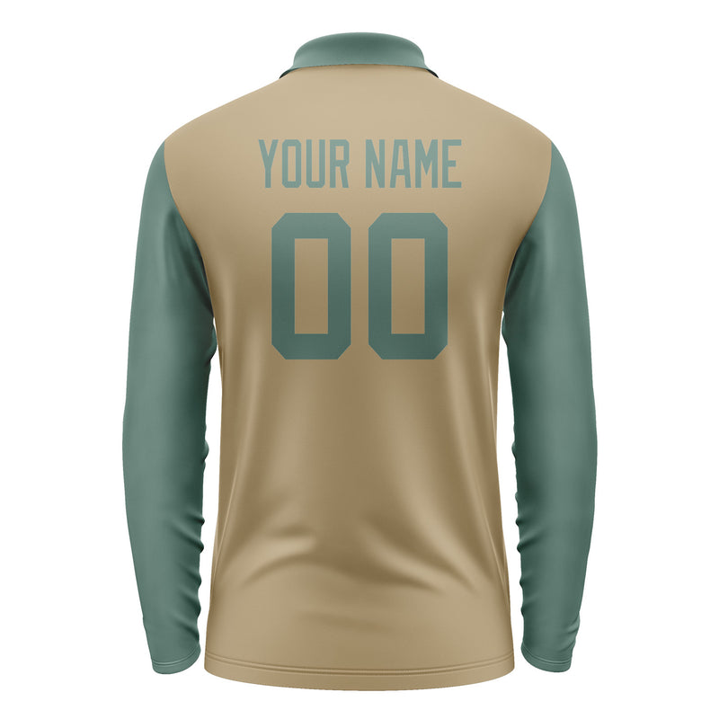 Custom Light Khaki Blue Green Long Sleeve Polo Shirt Pl252727B127