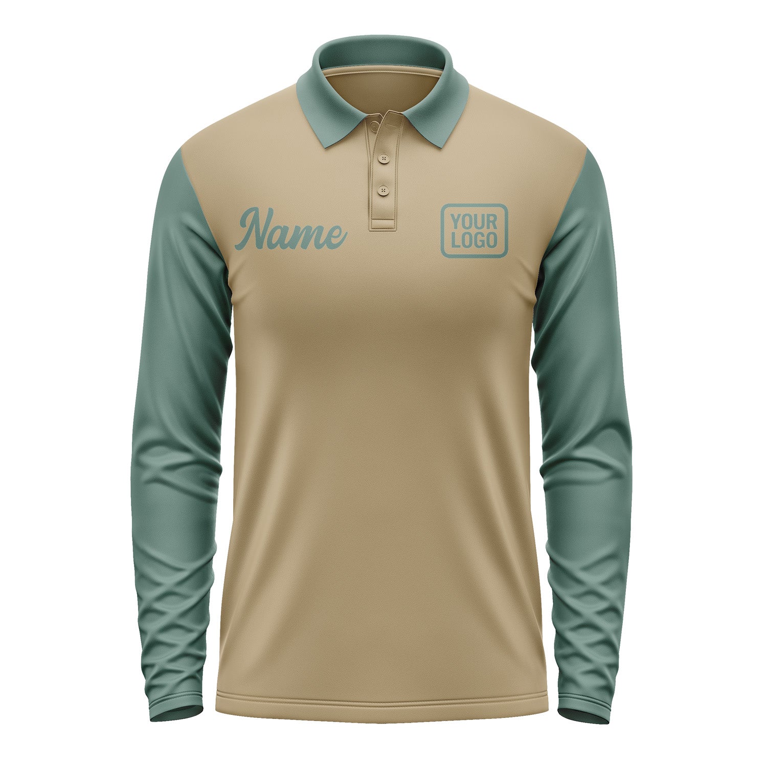 Custom Light Khaki Blue Green Long Sleeve Polo Shirt Pl252727B127