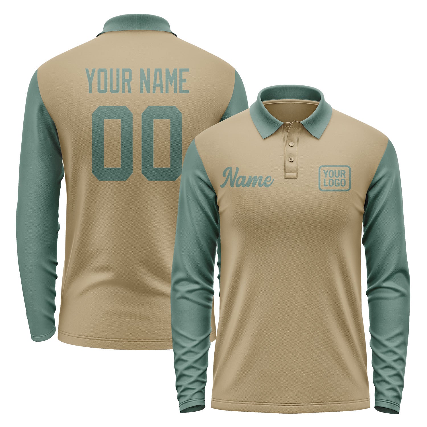Custom Light Khaki Blue Green Long Sleeve Polo Shirt Pl252727B127