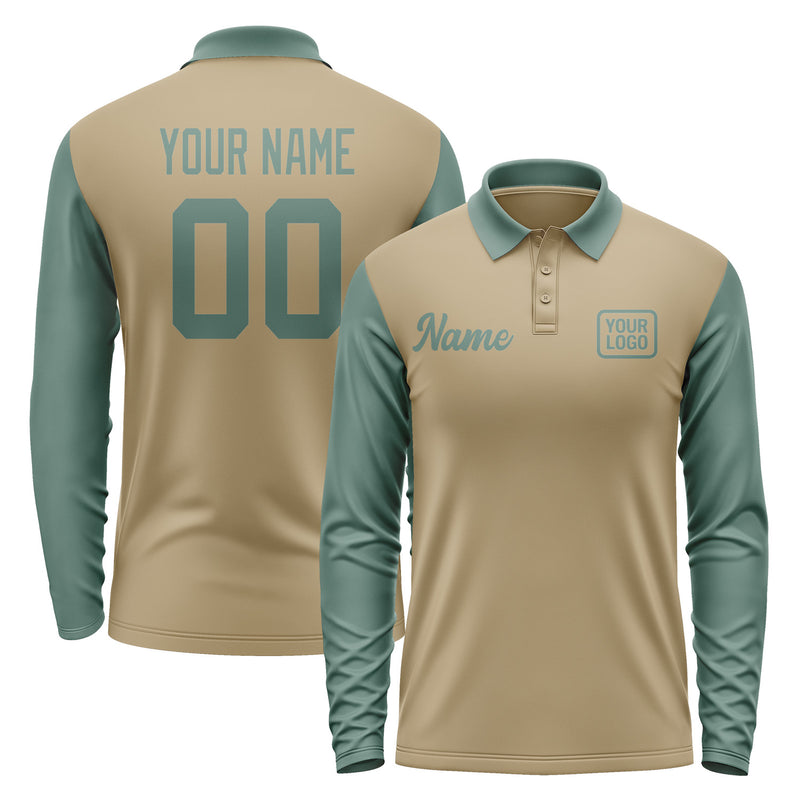 Custom Light Khaki Blue Green Long Sleeve Polo Shirt Pl252727B127