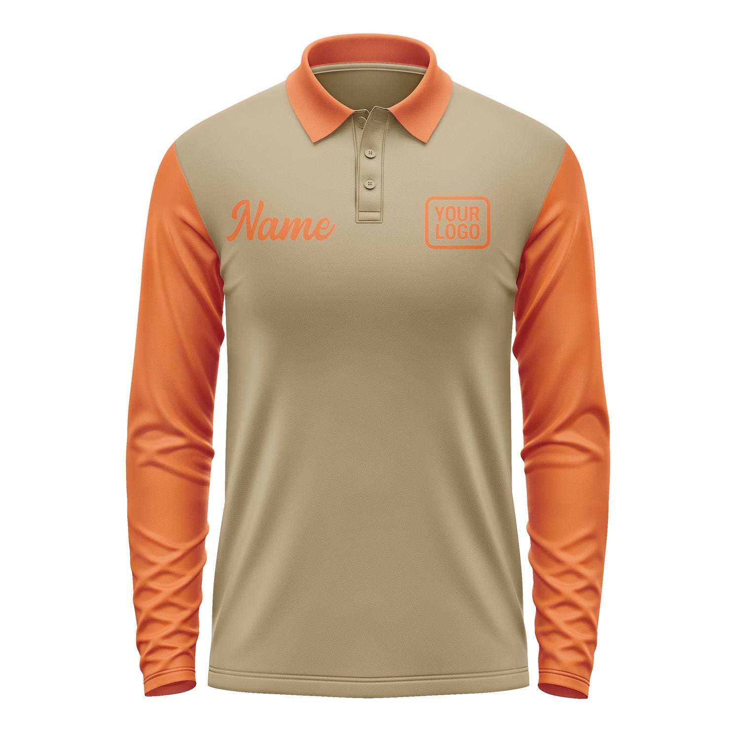Custom Light Khaki Orange Long Sleeve Polo Shirt Pl252828B128