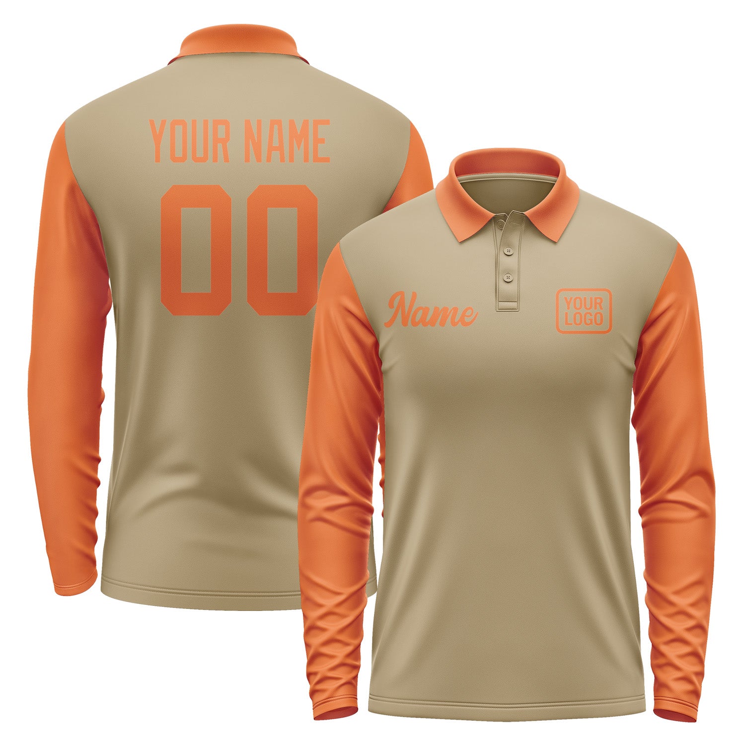 Custom Light Khaki Orange Long Sleeve Polo Shirt Pl252828B128