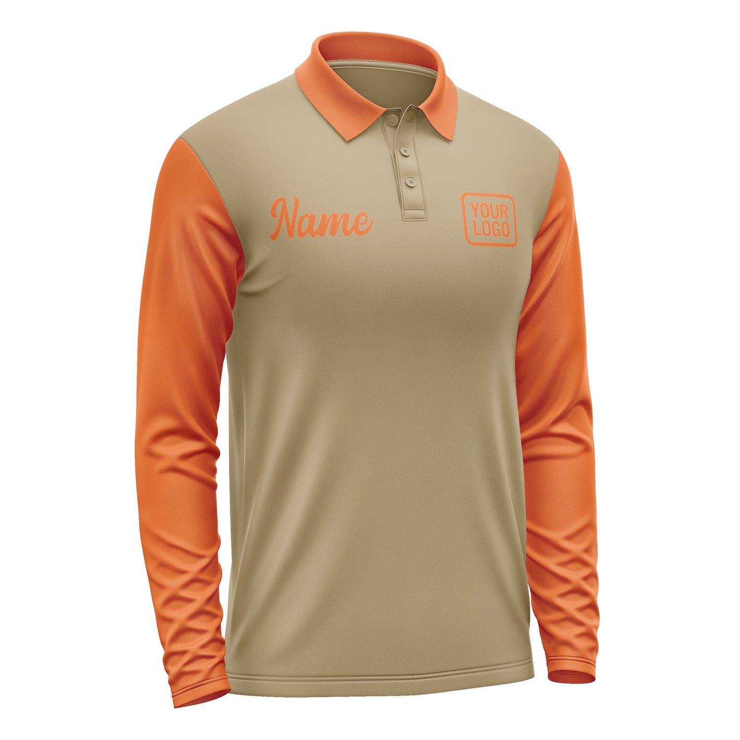Custom Light Khaki Orange Long Sleeve Polo Shirt Pl252828B128