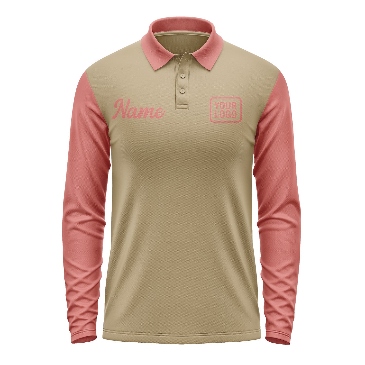 Custom Light Khaki Copper Rose Long Sleeve Polo Shirt Pl252929B129