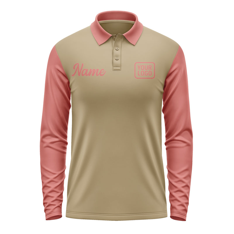 Custom Light Khaki Copper Rose Long Sleeve Polo Shirt Pl252929B129