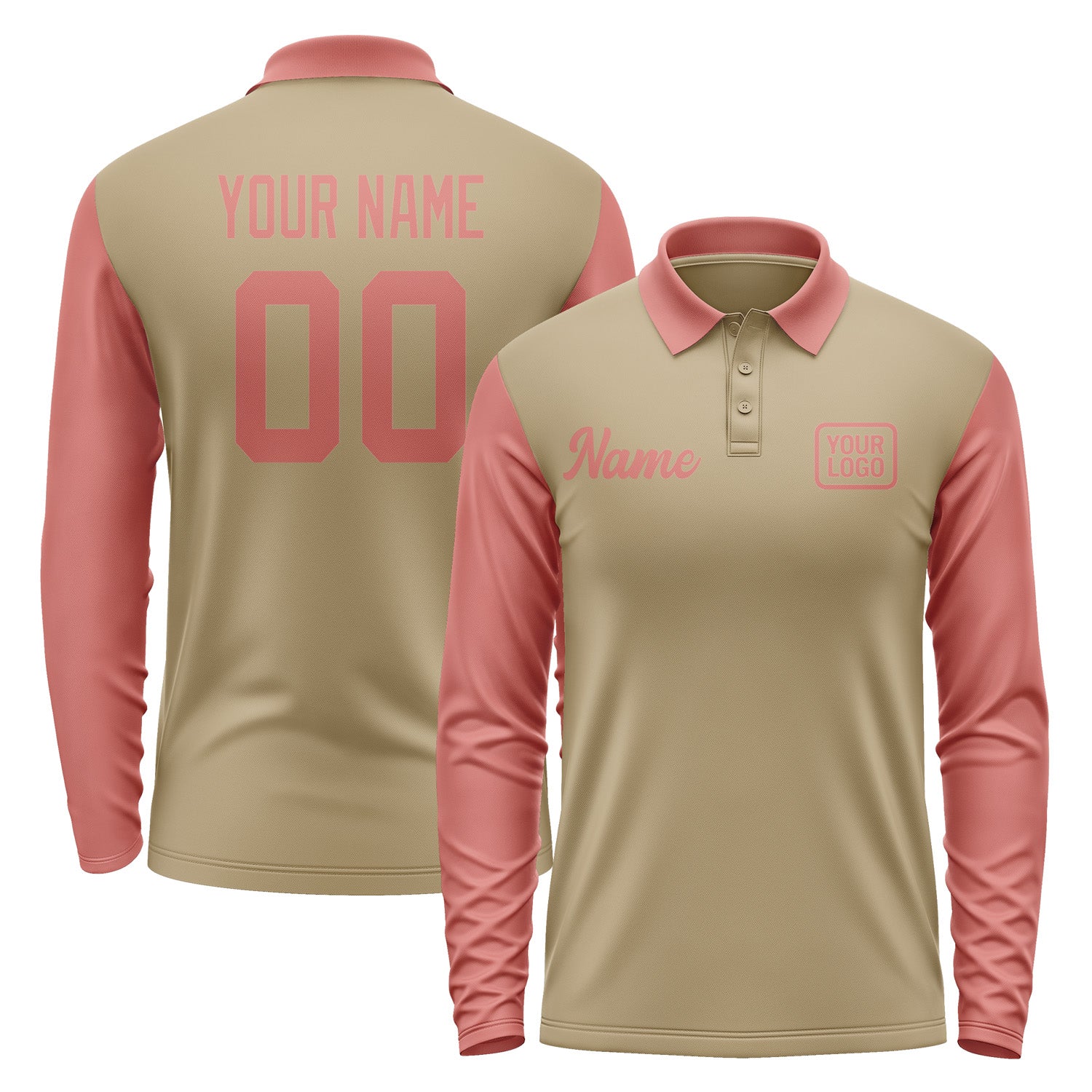 Custom Light Khaki Copper Rose Long Sleeve Polo Shirt Pl252929B129