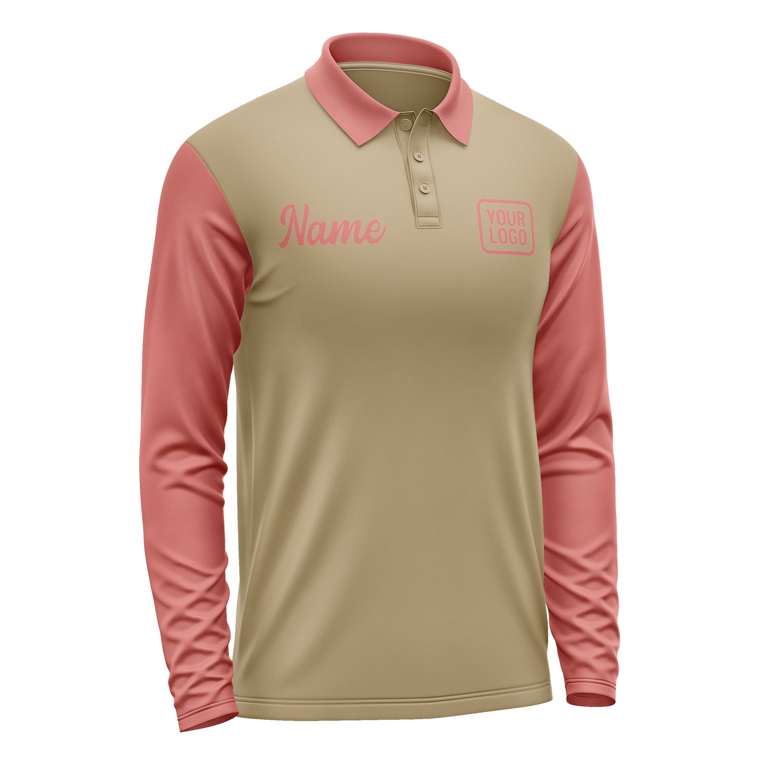 Custom Light Khaki Copper Rose Long Sleeve Polo Shirt Pl252929B129