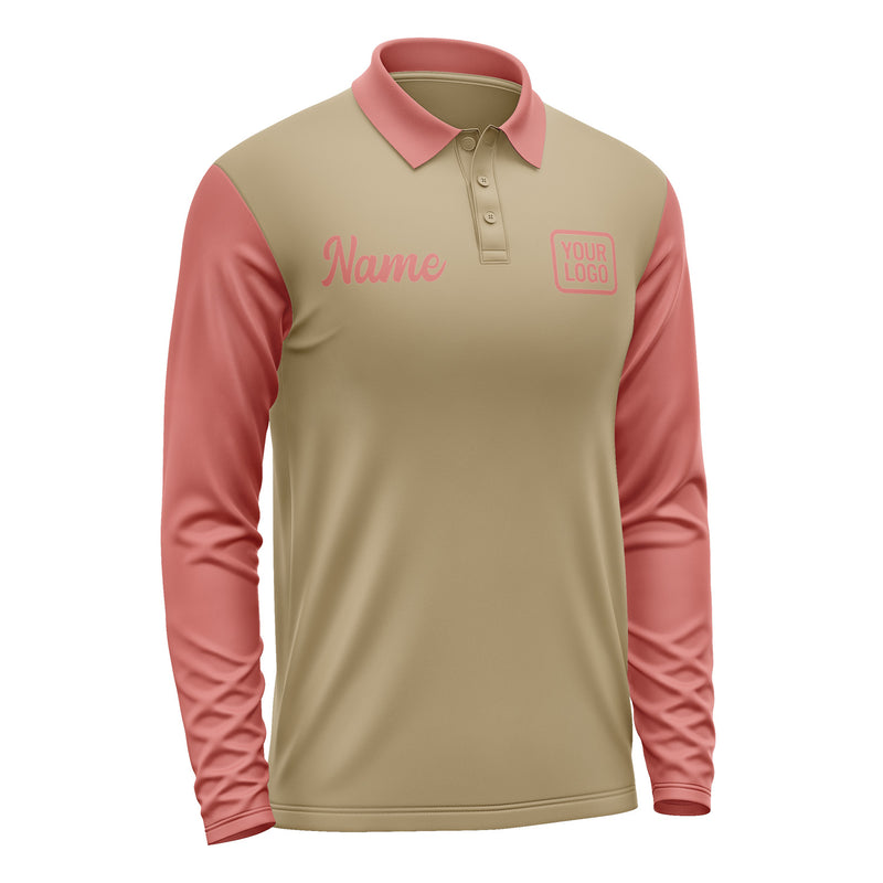 Custom Light Khaki Copper Rose Long Sleeve Polo Shirt Pl252929B129