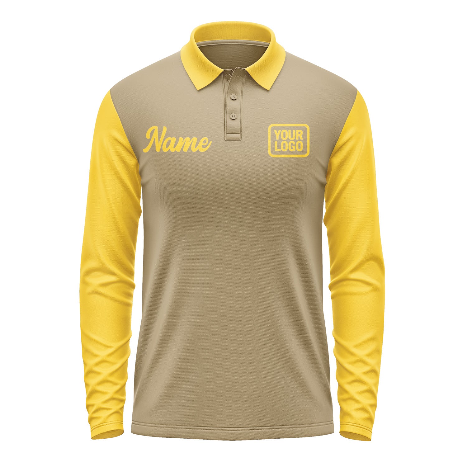 Custom Light Khaki Gold Long Sleeve Polo Shirt Pl253030B130