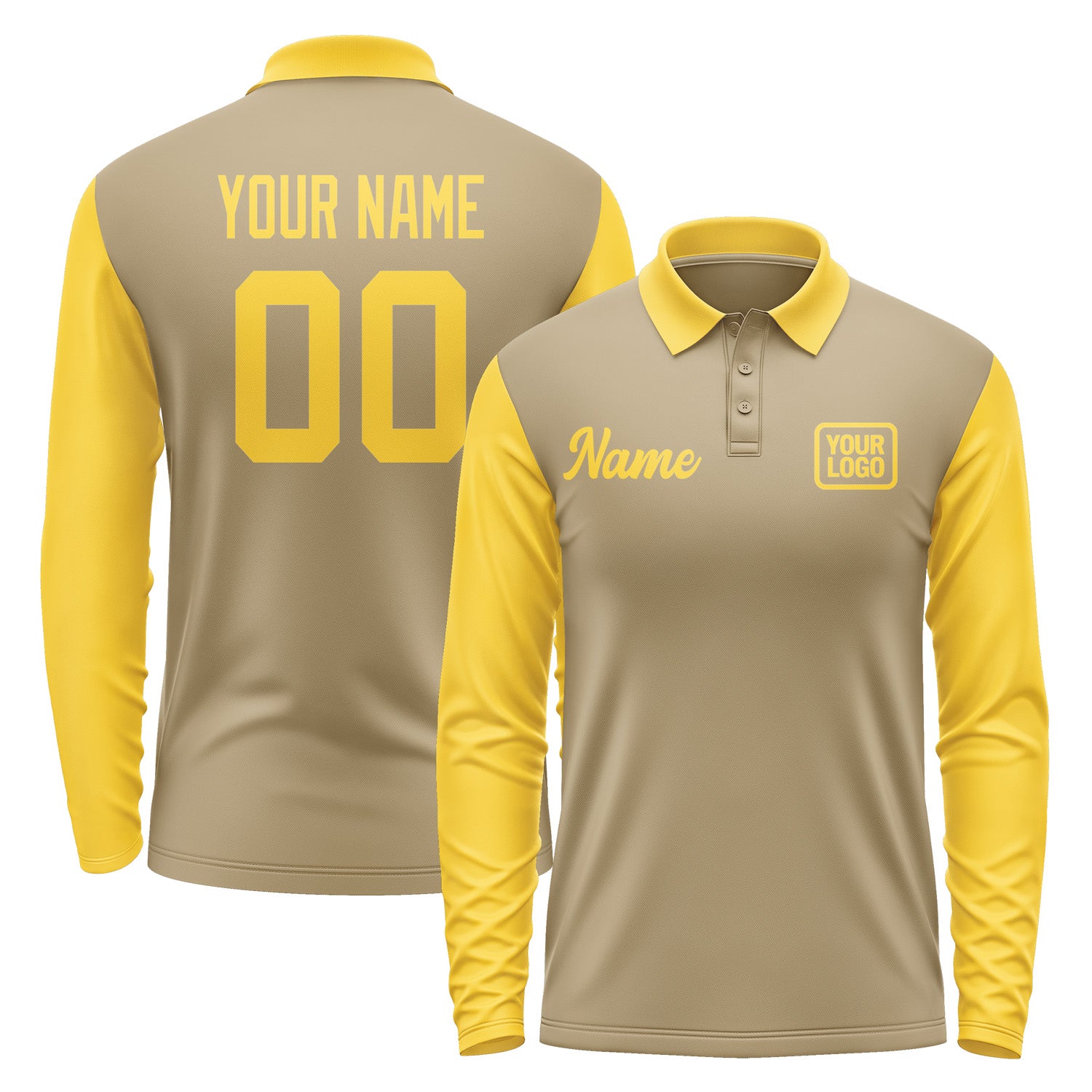 Custom Light Khaki Gold Long Sleeve Polo Shirt Pl253030B130
