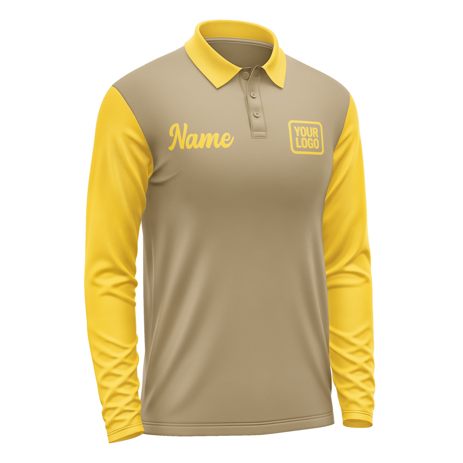 Custom Light Khaki Gold Long Sleeve Polo Shirt Pl253030B130