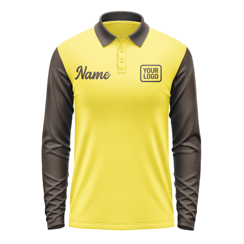Custom Light Yellow Brown Long Sleeve Polo Shirt Pl260101B101