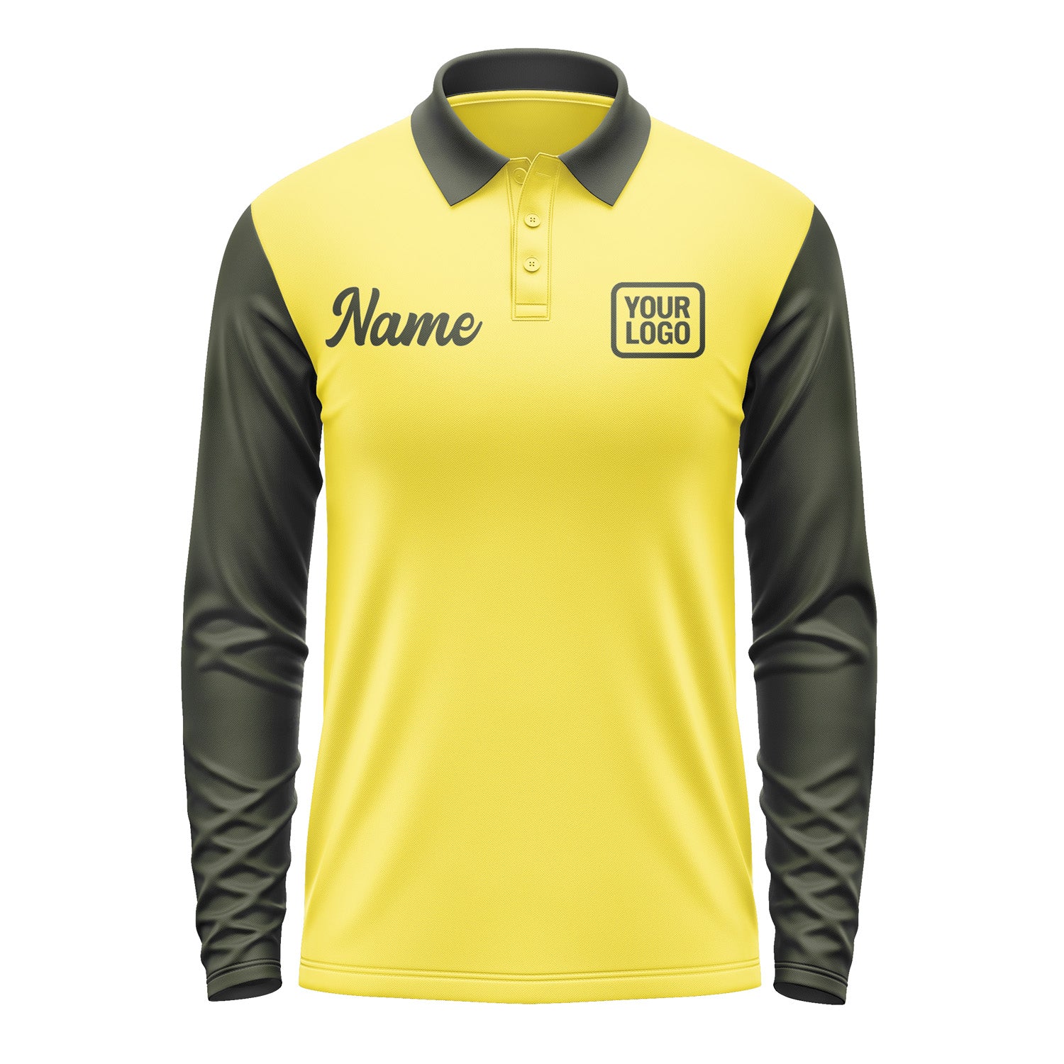 Custom Light Yellow Olive Long Sleeve Polo Shirt Pl260202B102