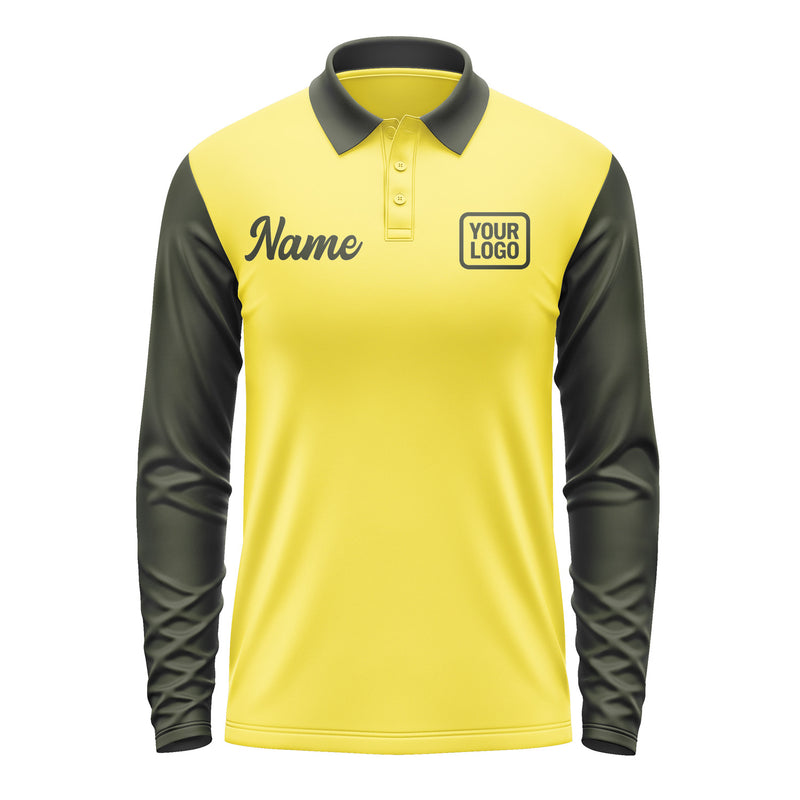 Custom Light Yellow Olive Long Sleeve Polo Shirt Pl260202B102